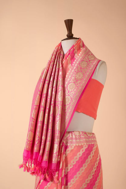 Handwoven Pink Georgette Sari