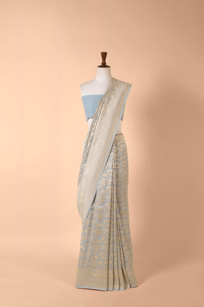 Handwoven Blue Georgette Sari