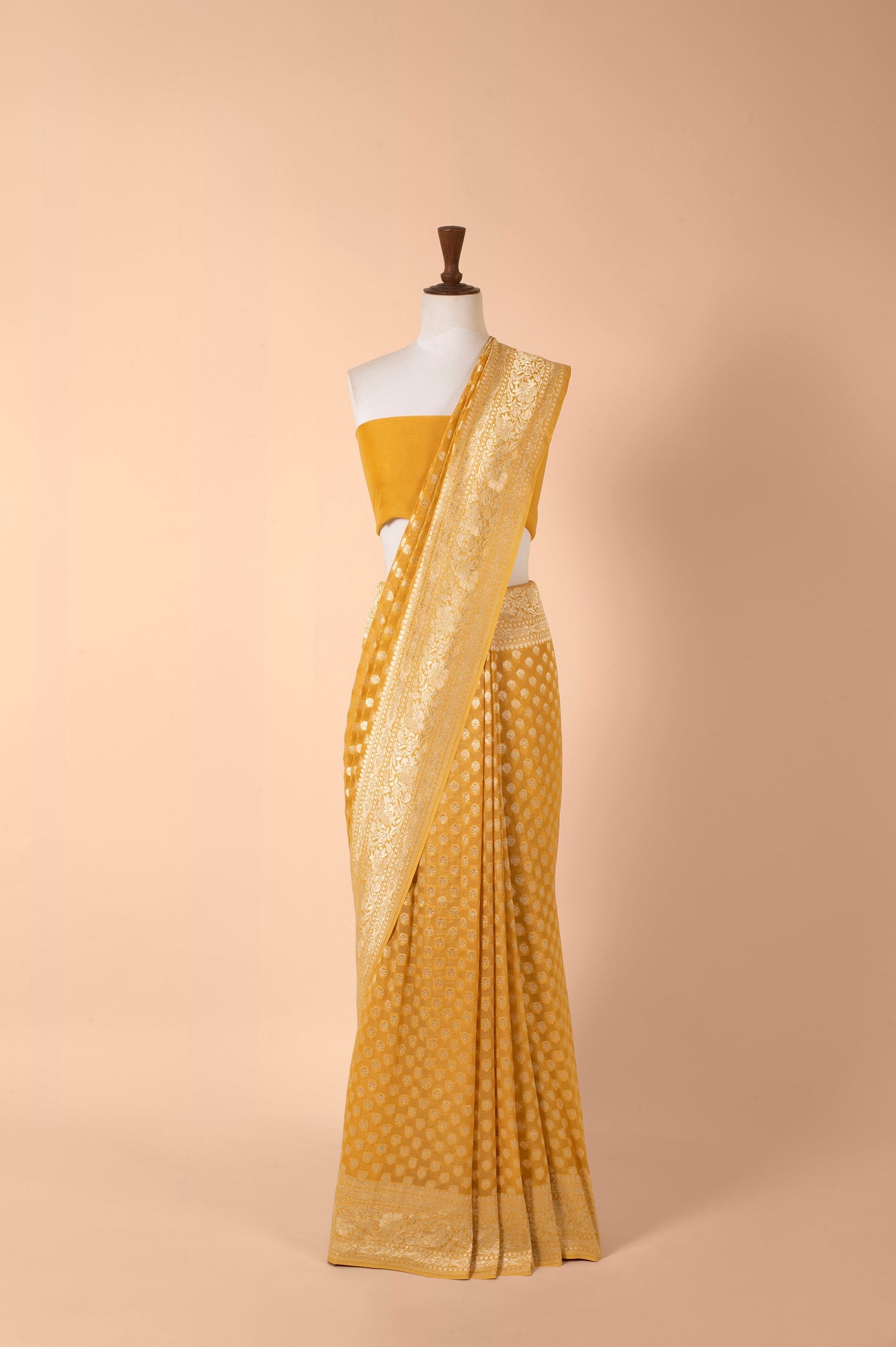 Handwoven Mustard Georgette Sari