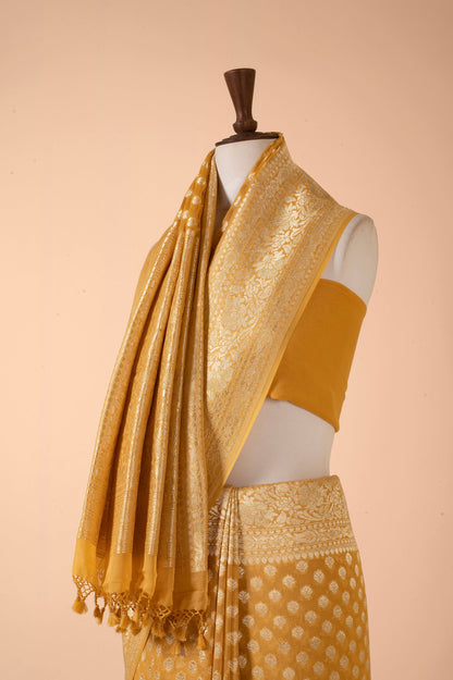 Handwoven Mustard Georgette Sari