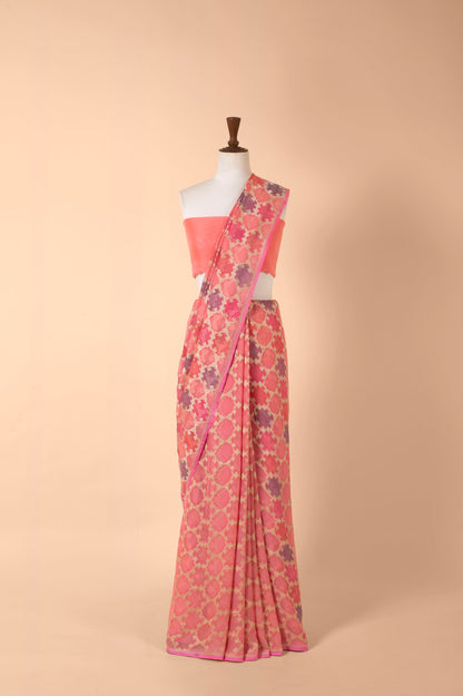 Handwoven Peach Georgette Sari