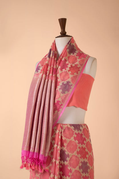 Handwoven Peach Georgette Sari