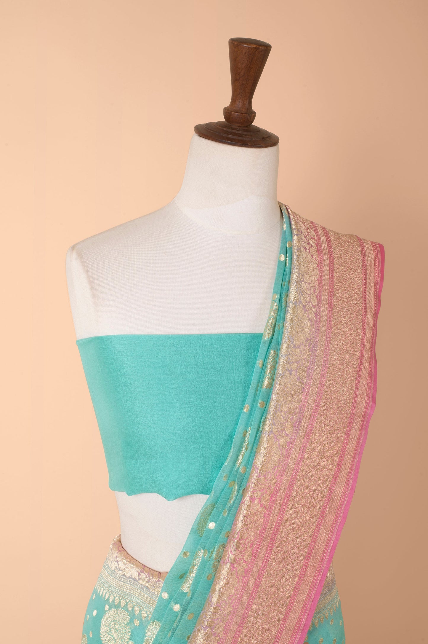 Handwoven Turquoise Georgette Sari