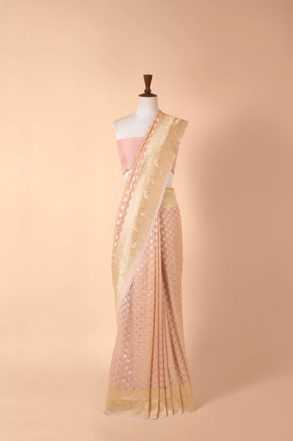 Handwoven Pink Georgette Sari