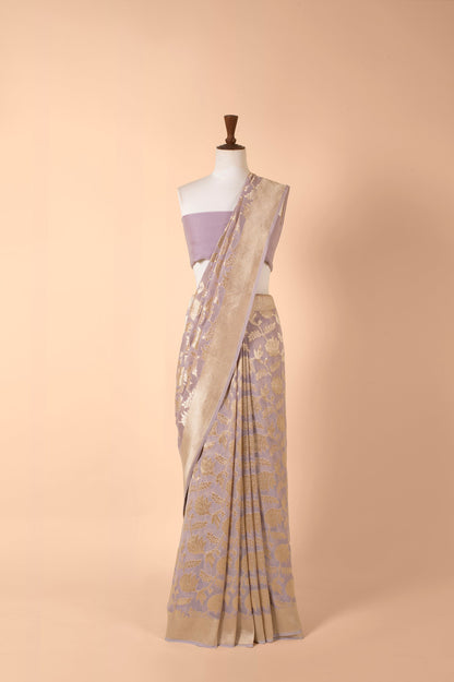 Handwoven Purple Georgette Sari