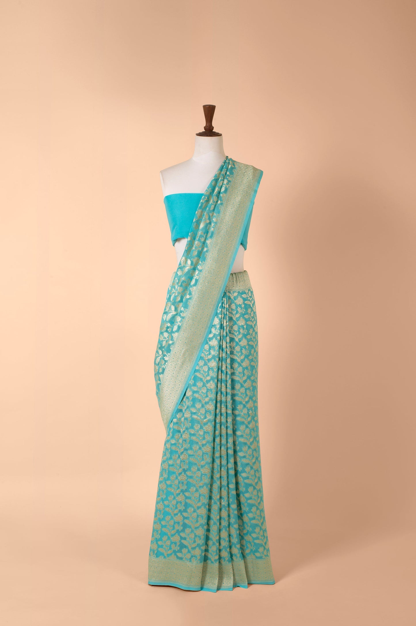 Handwoven Blue Georgette Sari