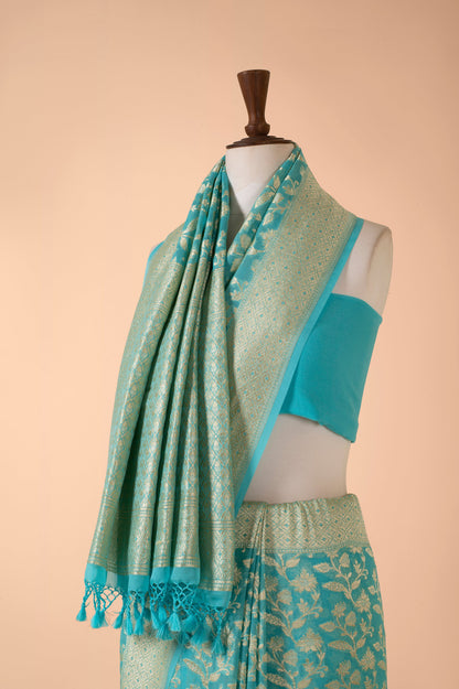 Handwoven Blue Georgette Sari