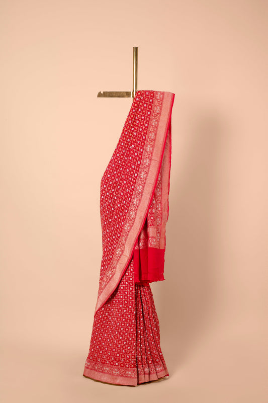 Handwoven Red Bandhani Georgette Sari