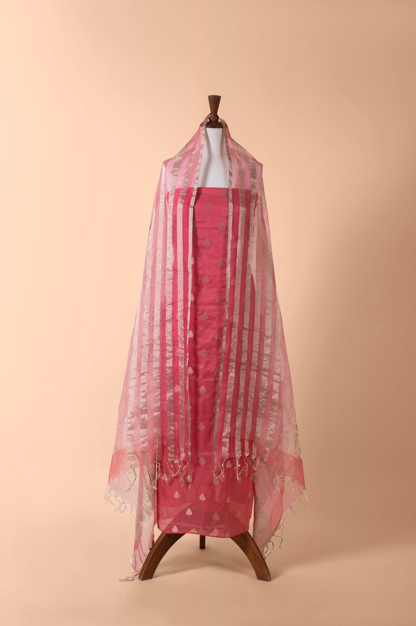 Handwoven Pink Chanderi Suit Piece