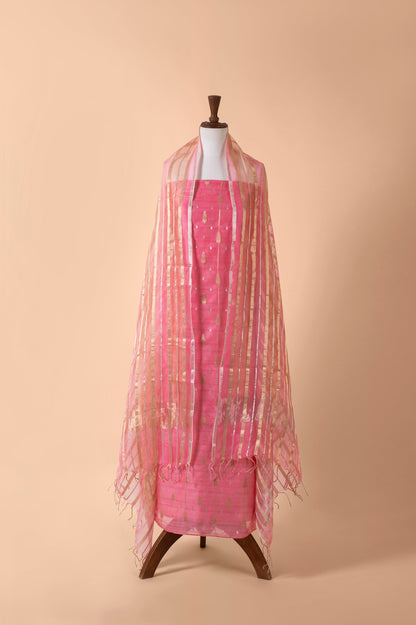 Handwoven Pink Chanderi Suit Piece