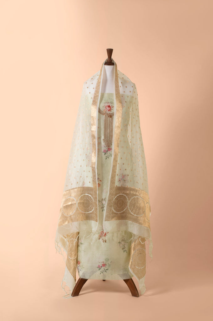 Handwoven Green Chanderi Suit Piece