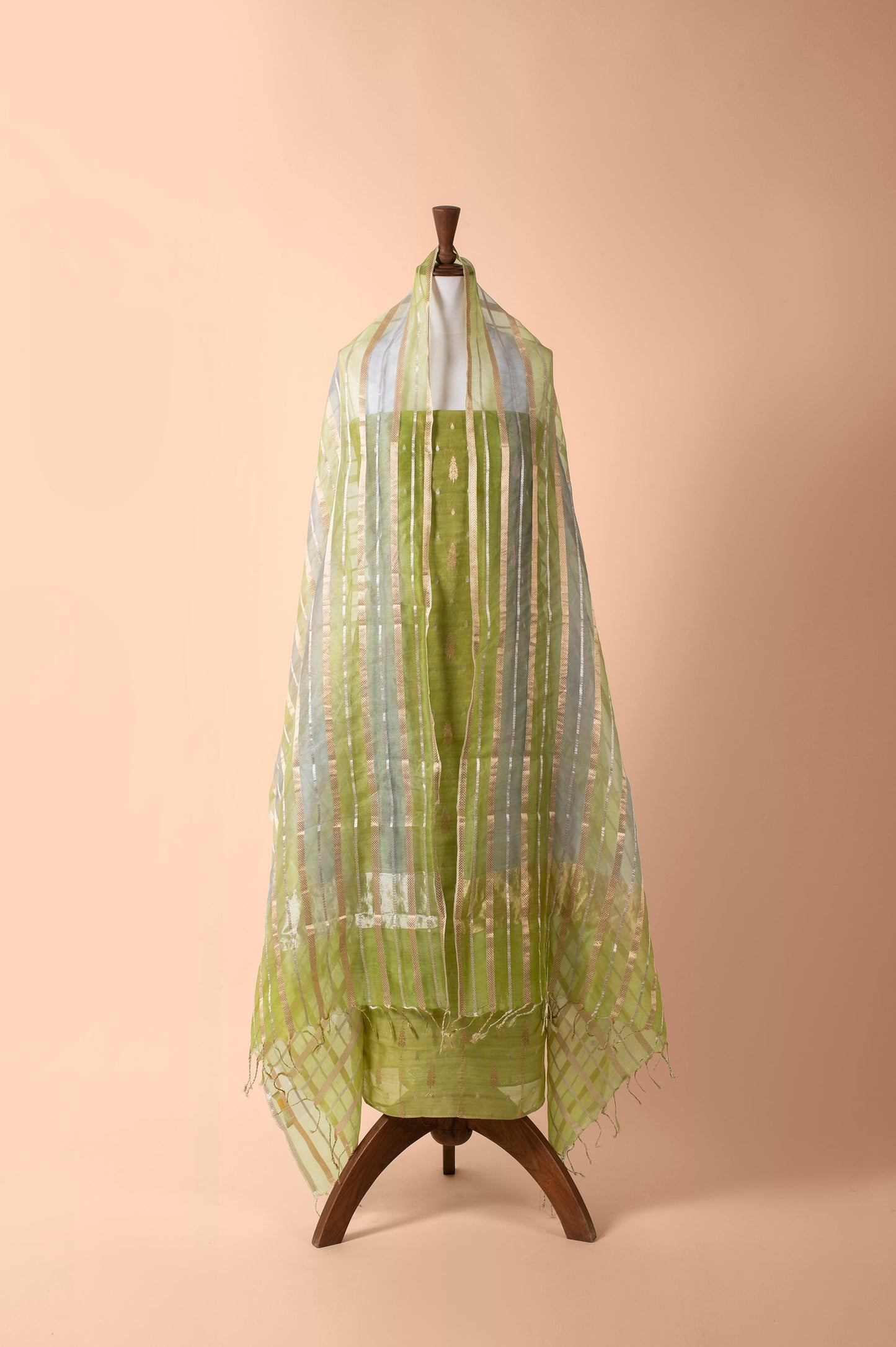 Handwoven Green Chanderi Suit piece