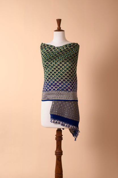 Handwoven Blue and Green Bandhani Dupatta