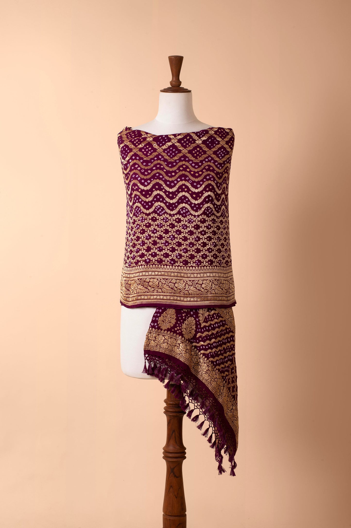 Handwoven Wine Bandhani Dupatta