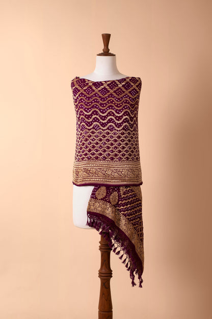 Handwoven Wine Bandhani Dupatta