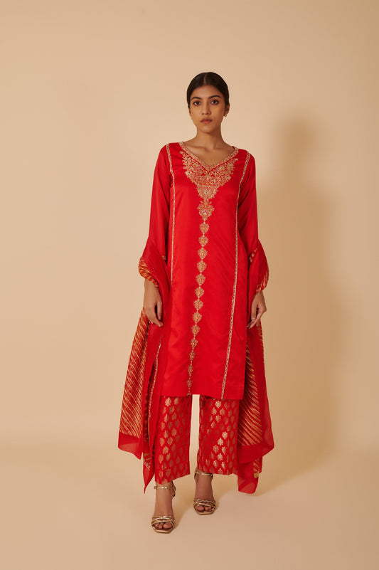 Handwoven Red Silk Suit