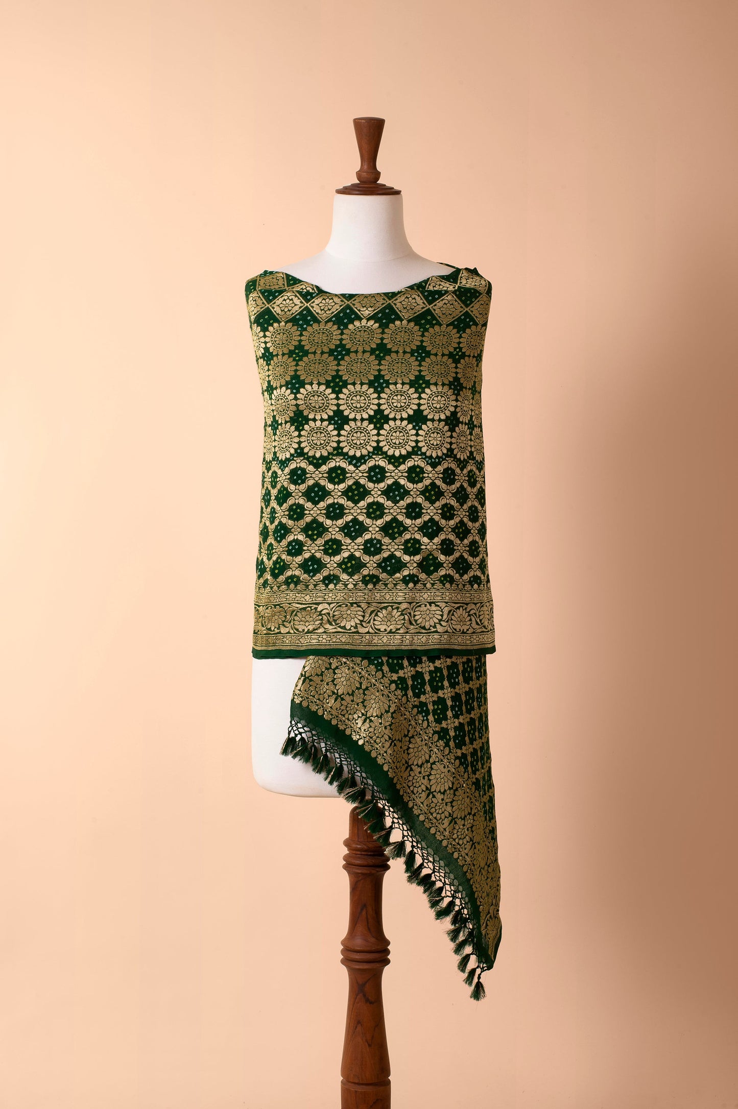 Handwoven Green Bandhani Dupatta