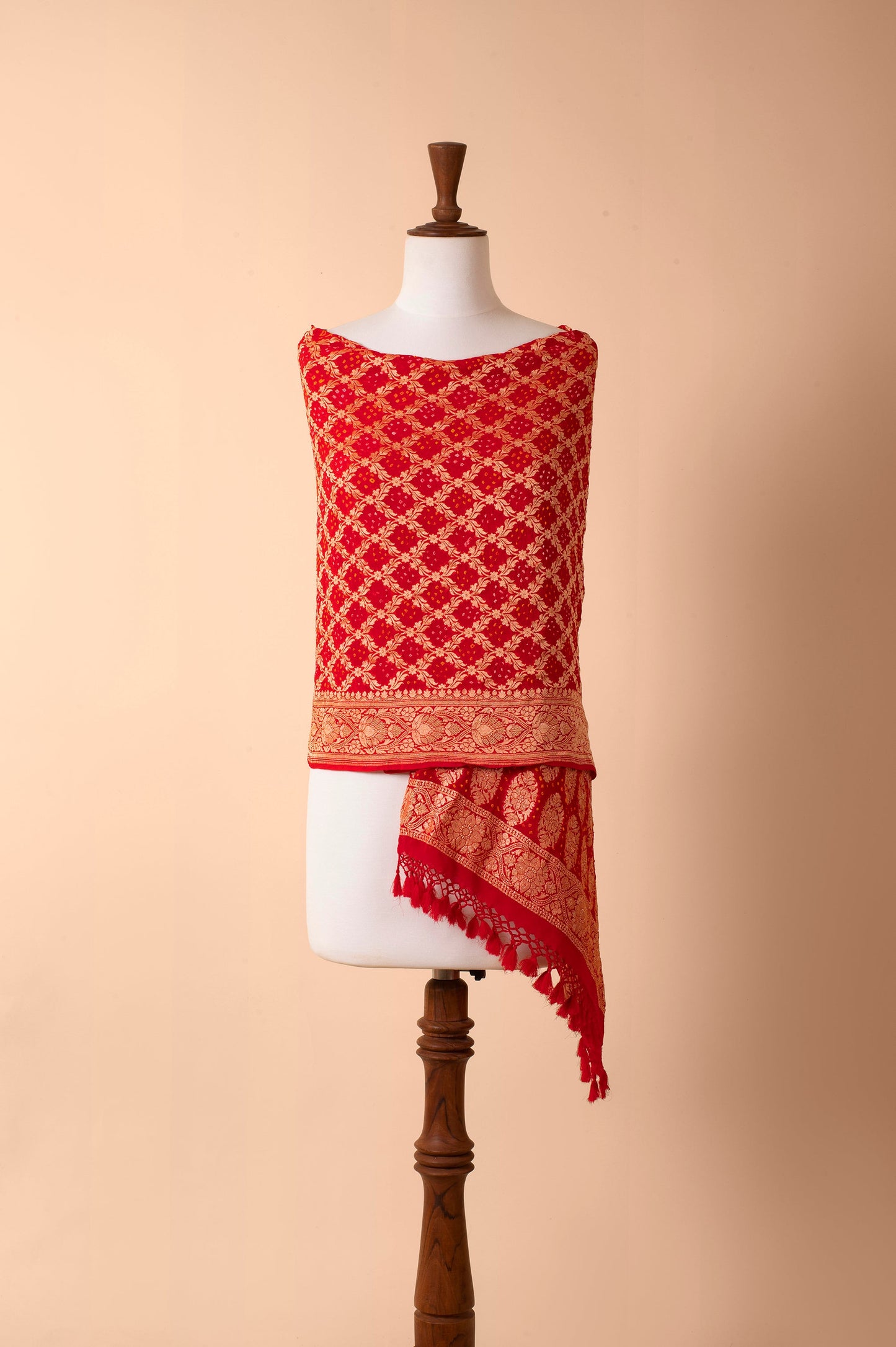 Handwoven Red Bandhani Dupatta