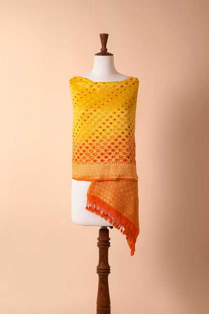 Handwoven Yellow and Orange Bandhani Dupatta