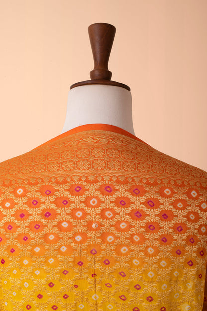 Handwoven Yellow and Orange Bandhani Dupatta