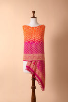 Handwoven Pink and Orange Bandhani Dupatta