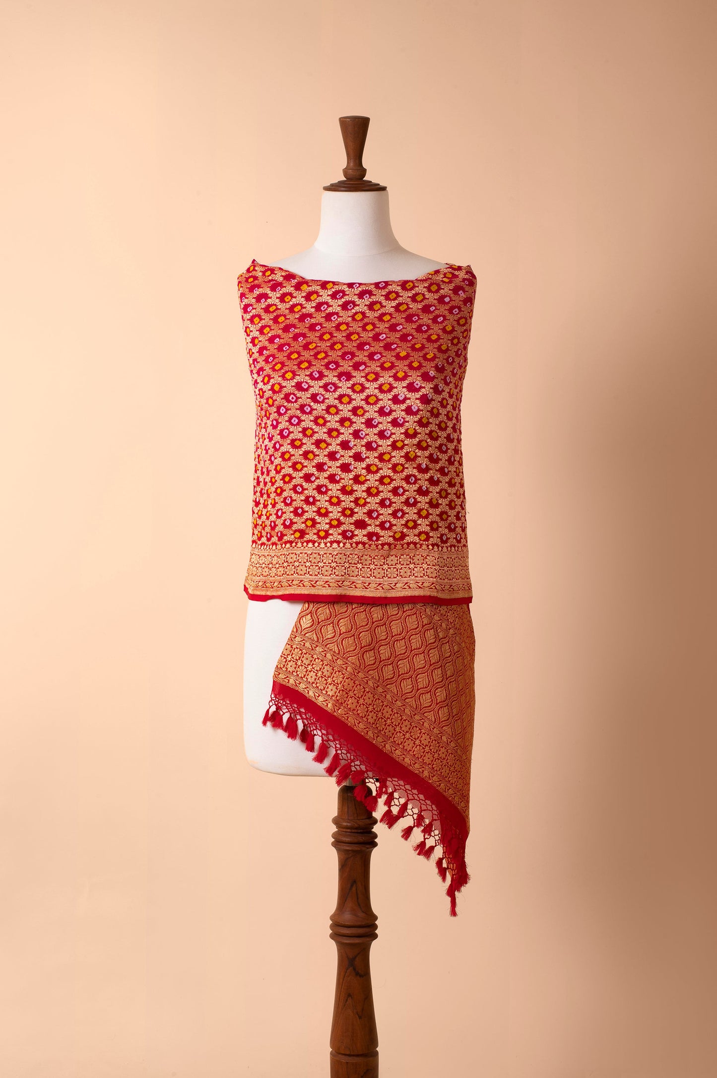 Handwoven Red Bandhani Dupatta