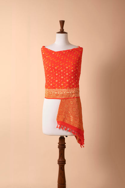 Handwoven Orange Bandhani Dupatta