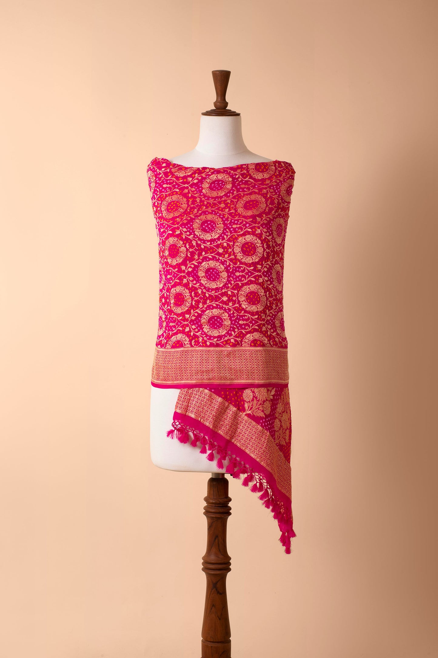 Handwoven Pink Bandhani Dupatta