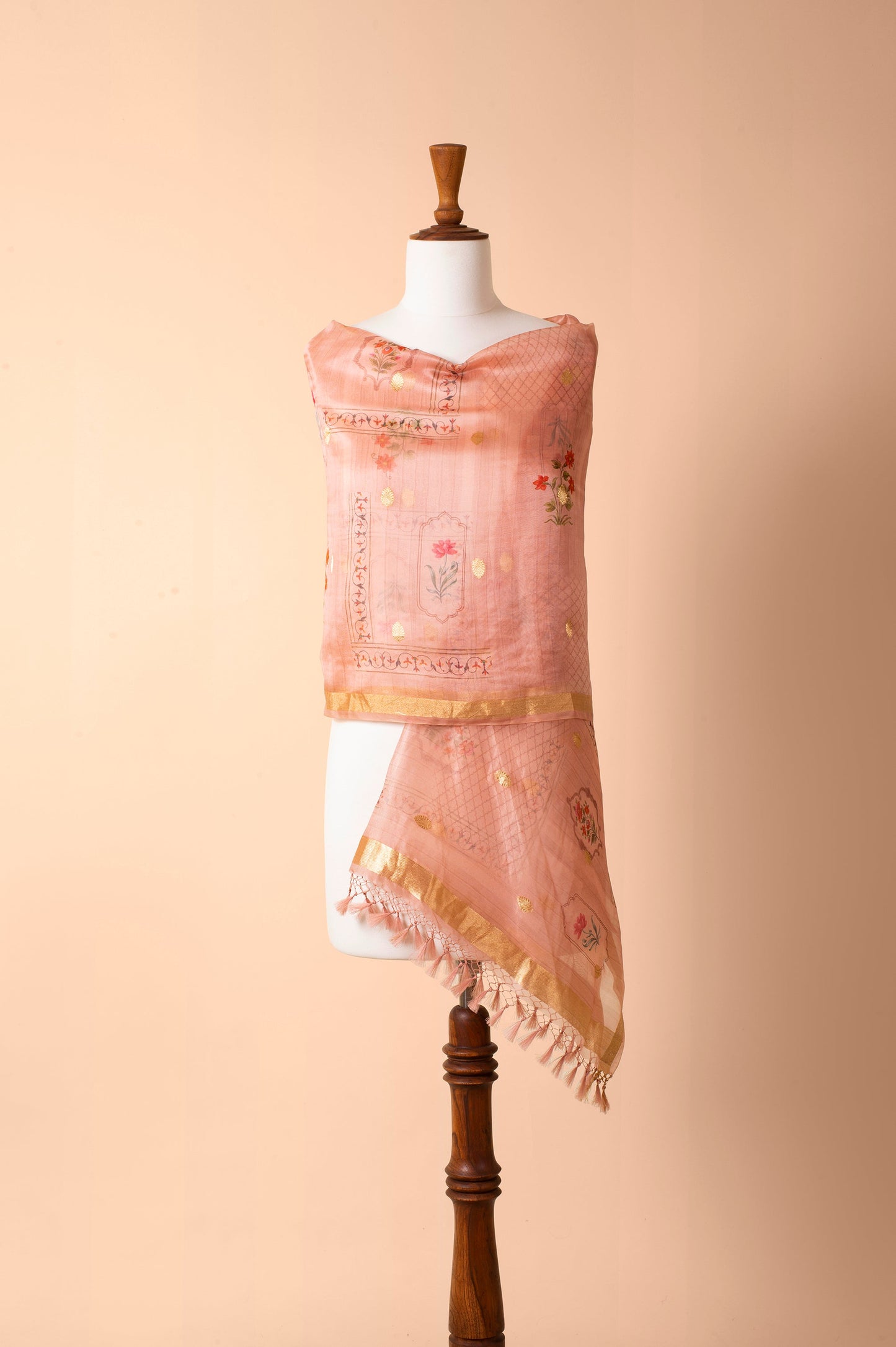 Handwoven Peach Organza Dupatta