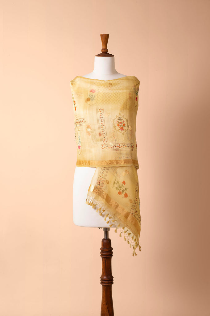 Handwoven Yellow Organza Dupatta