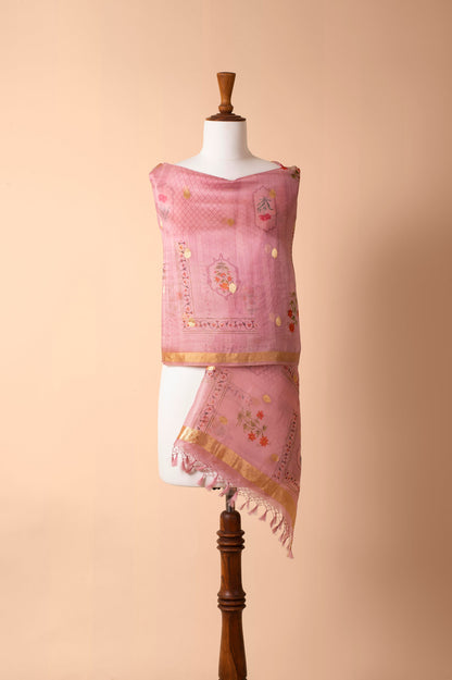 Handwoven Pink Organza Dupatta