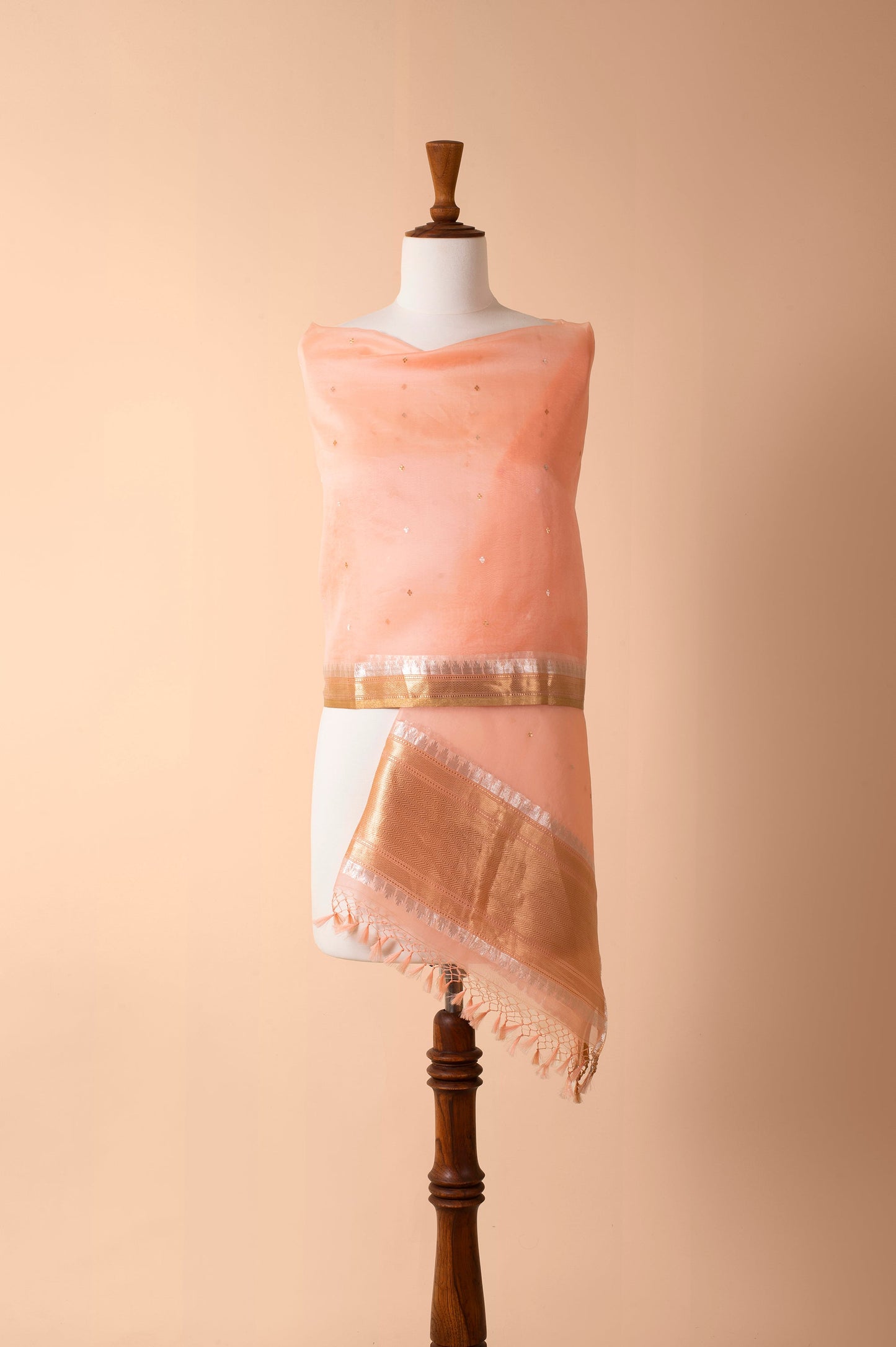 Handwoven Peach Organza Dupatta