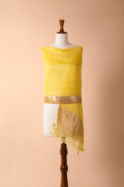 Handwoven Yellow Organza Dupatta