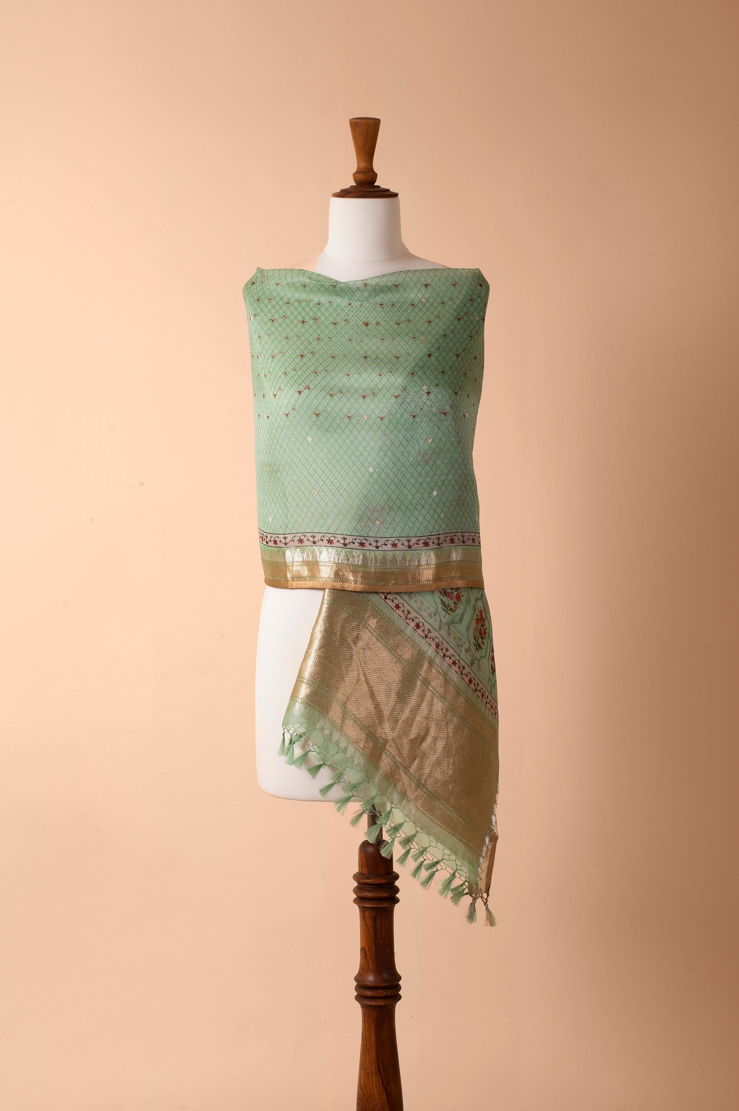 Handwoven Green Organza Dupatta