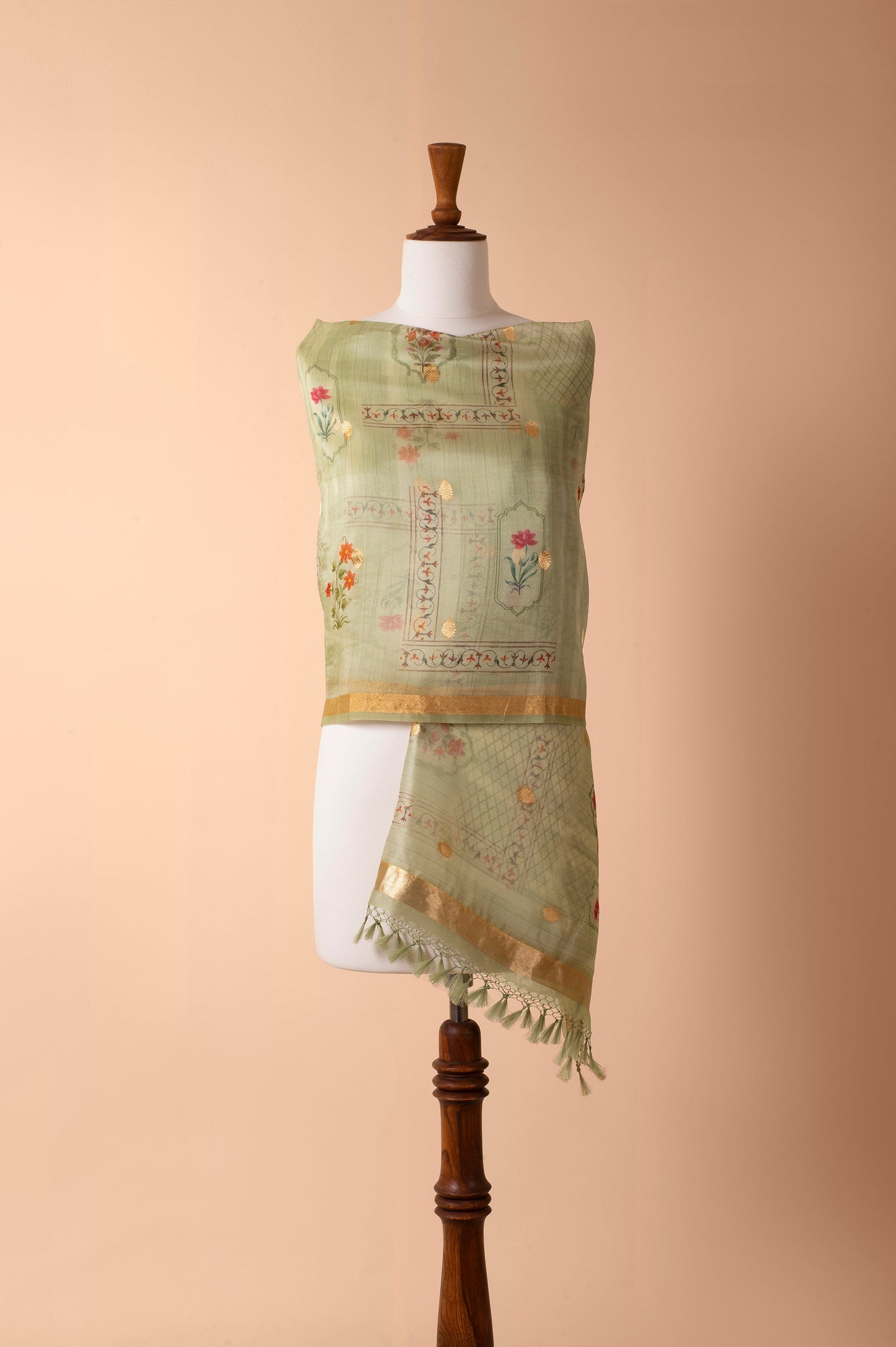 Handwoven Green Organza Dupatta