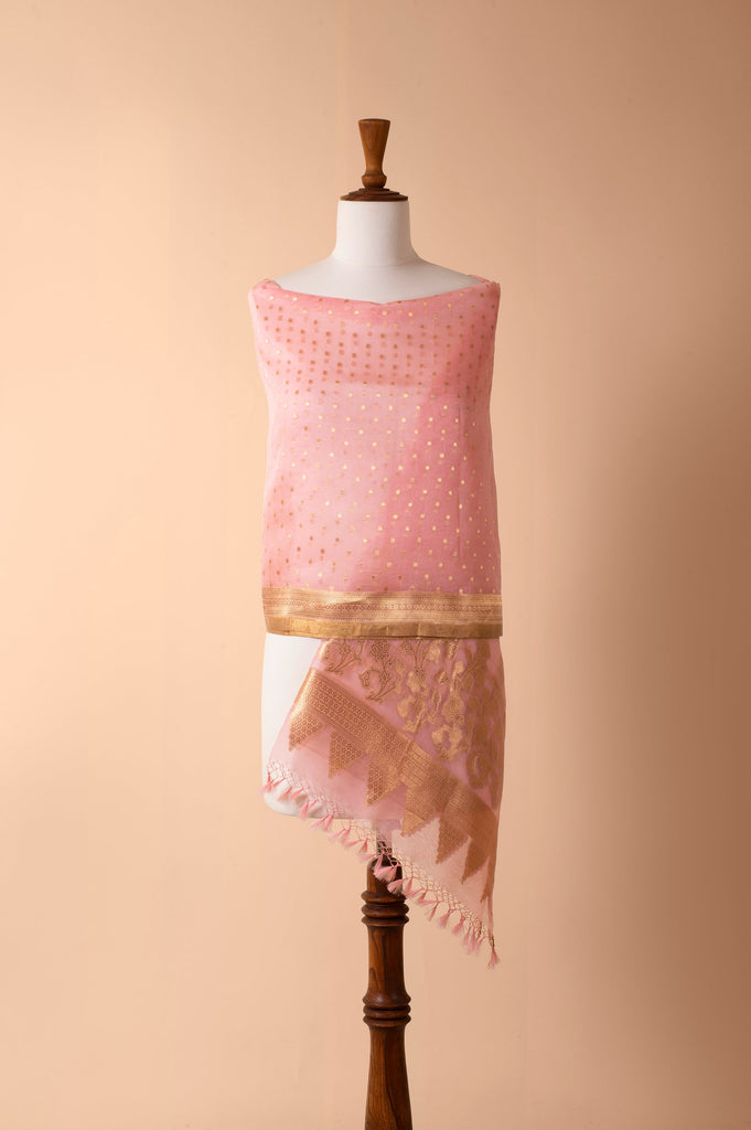 Handwoven Pink Organza Dupatta