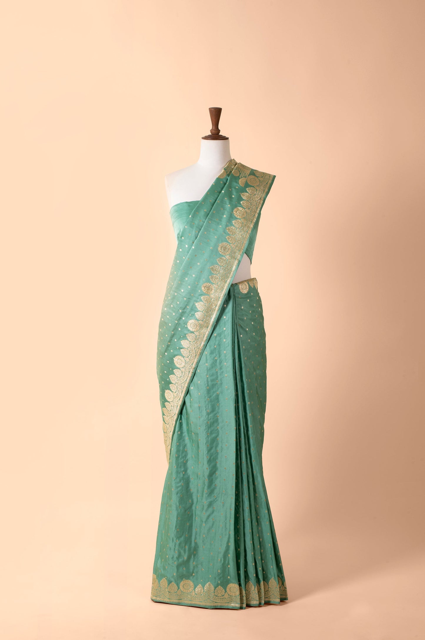 Handwoven Green Satin Silk Sari