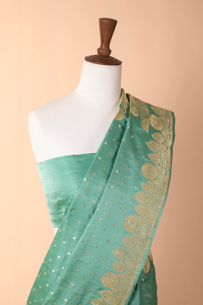 Handwoven Green Satin Silk Sari