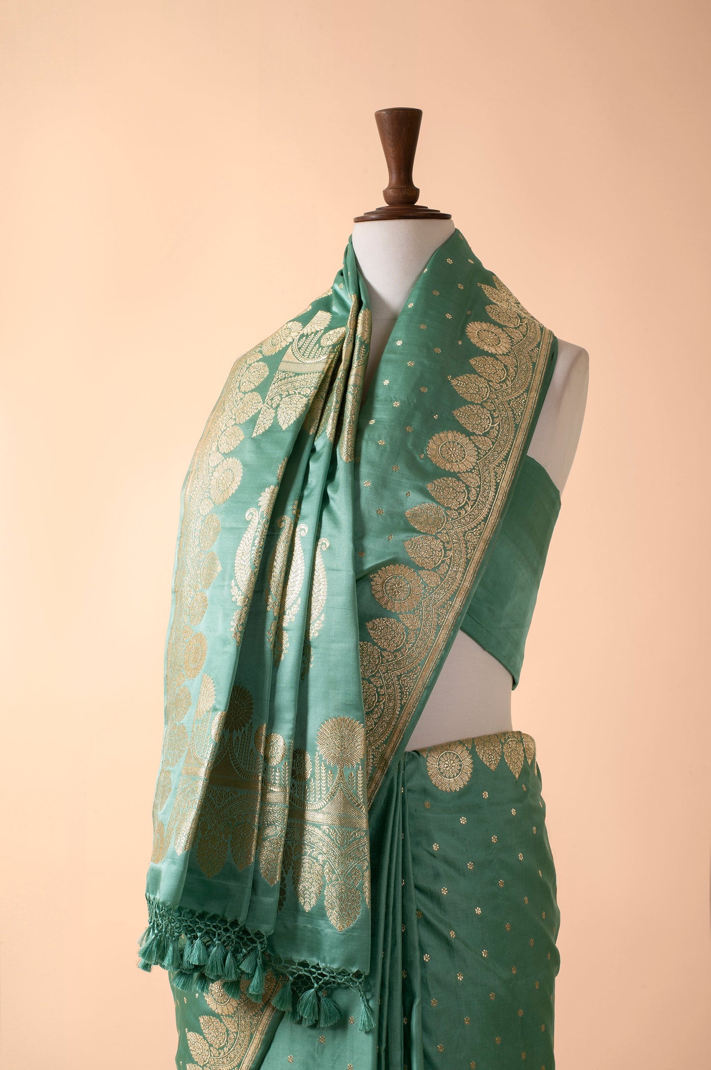 Handwoven Green Satin Silk Sari