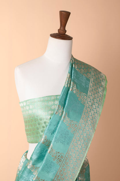 Handwoven Blue Satin Silk Sari