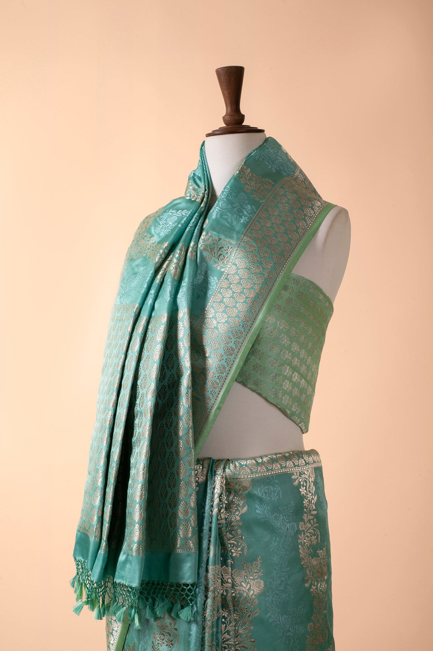 Handwoven Blue Satin Silk Sari