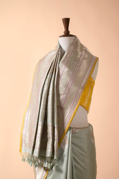 Handwoven Grey Silk Sari