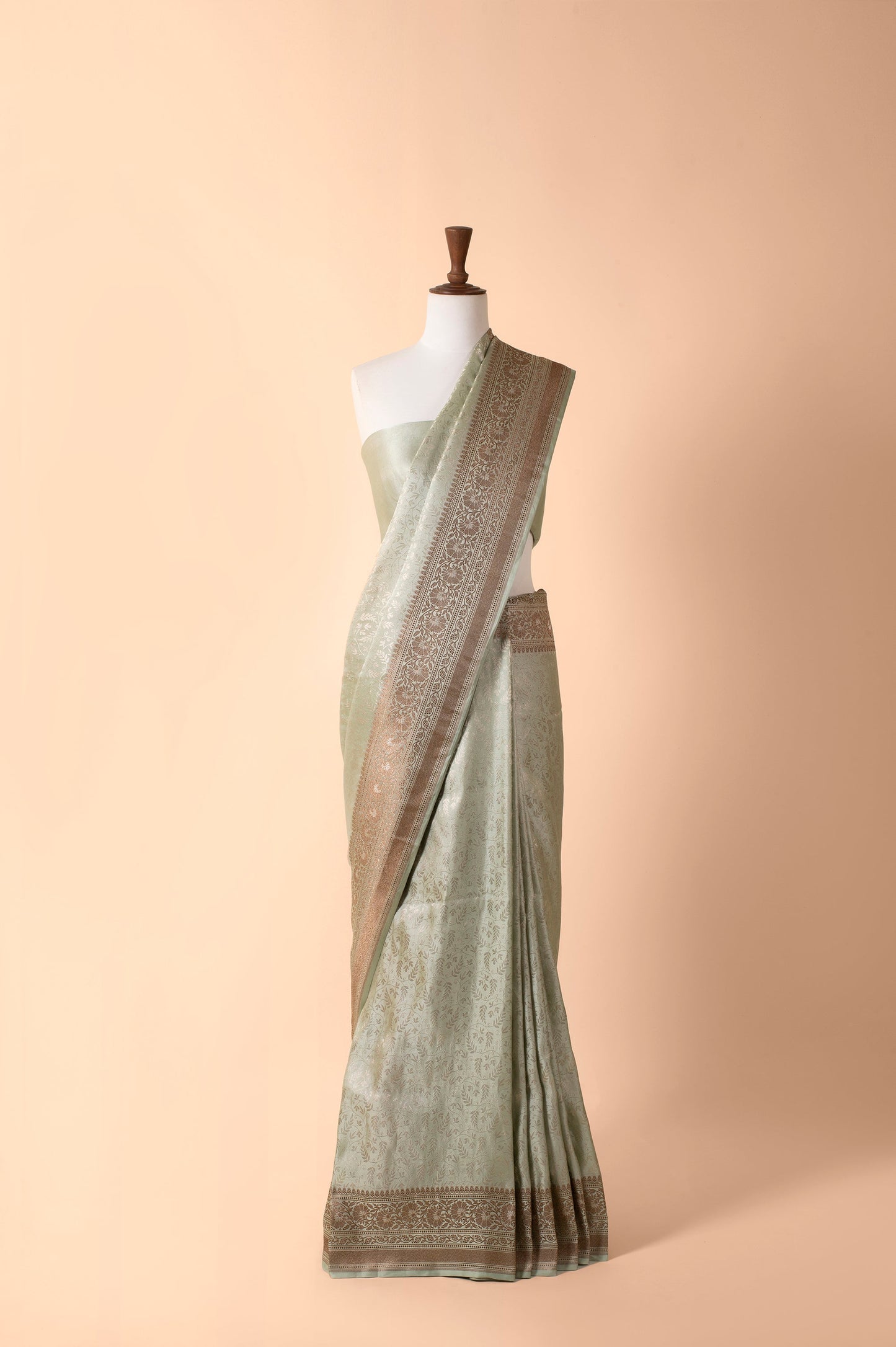 Handwoven Grey Satin Silk Sari