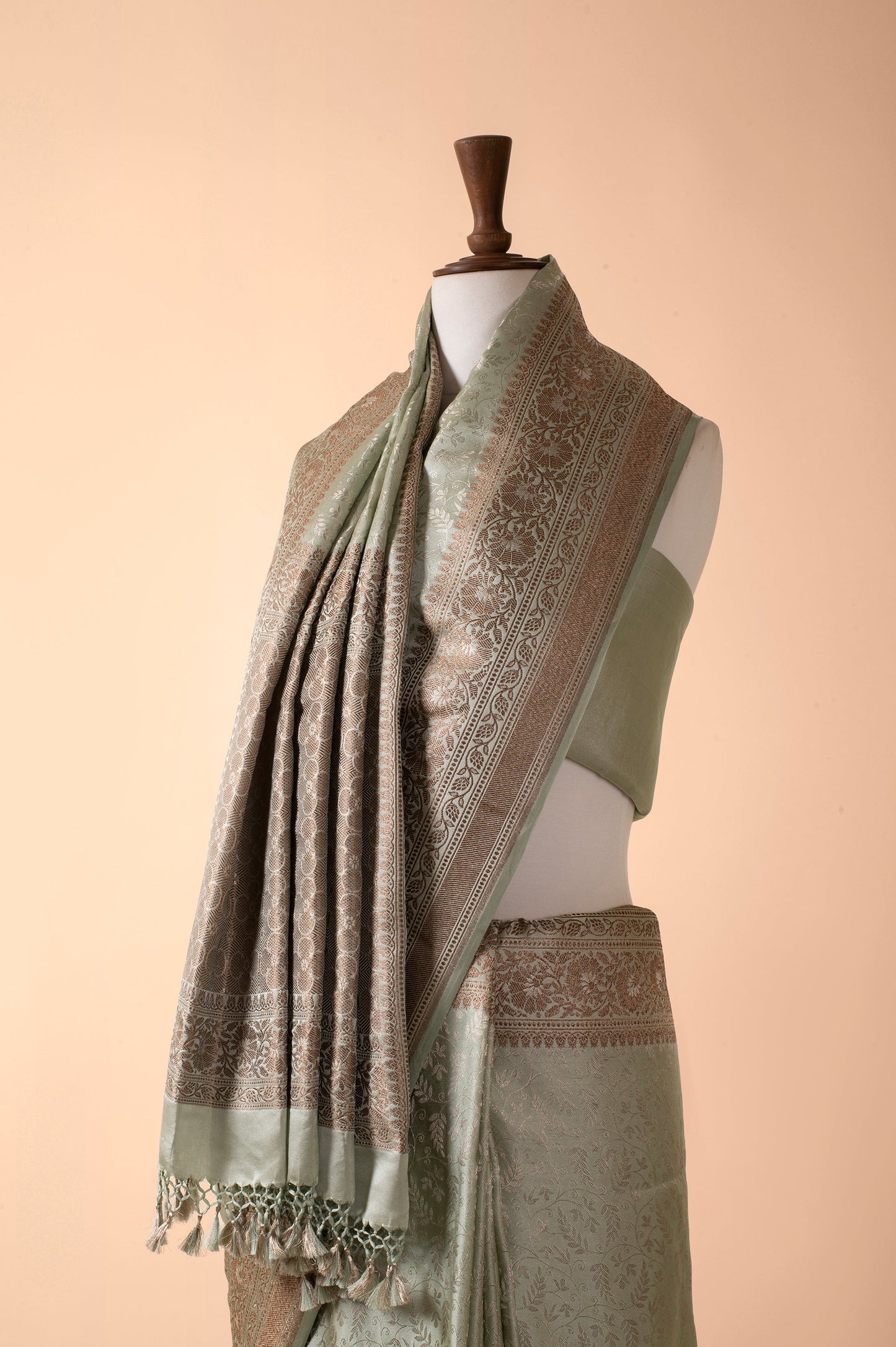 Handwoven Grey Satin Silk Sari