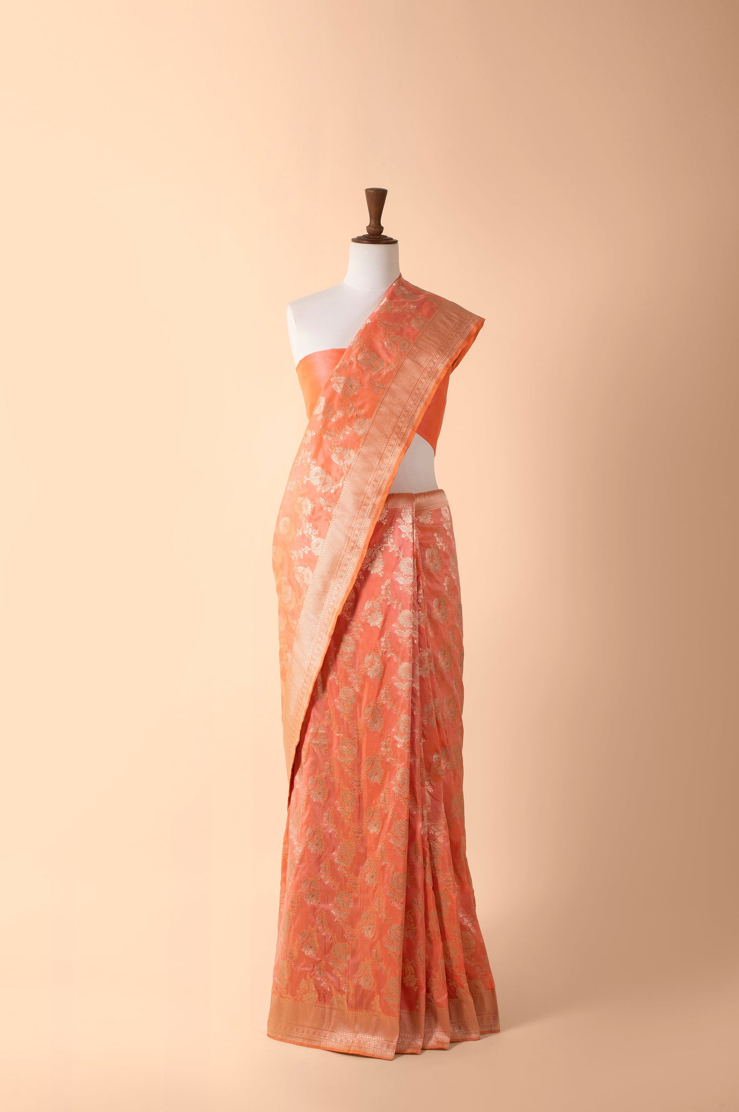 Handwoven Peach Silk Sari