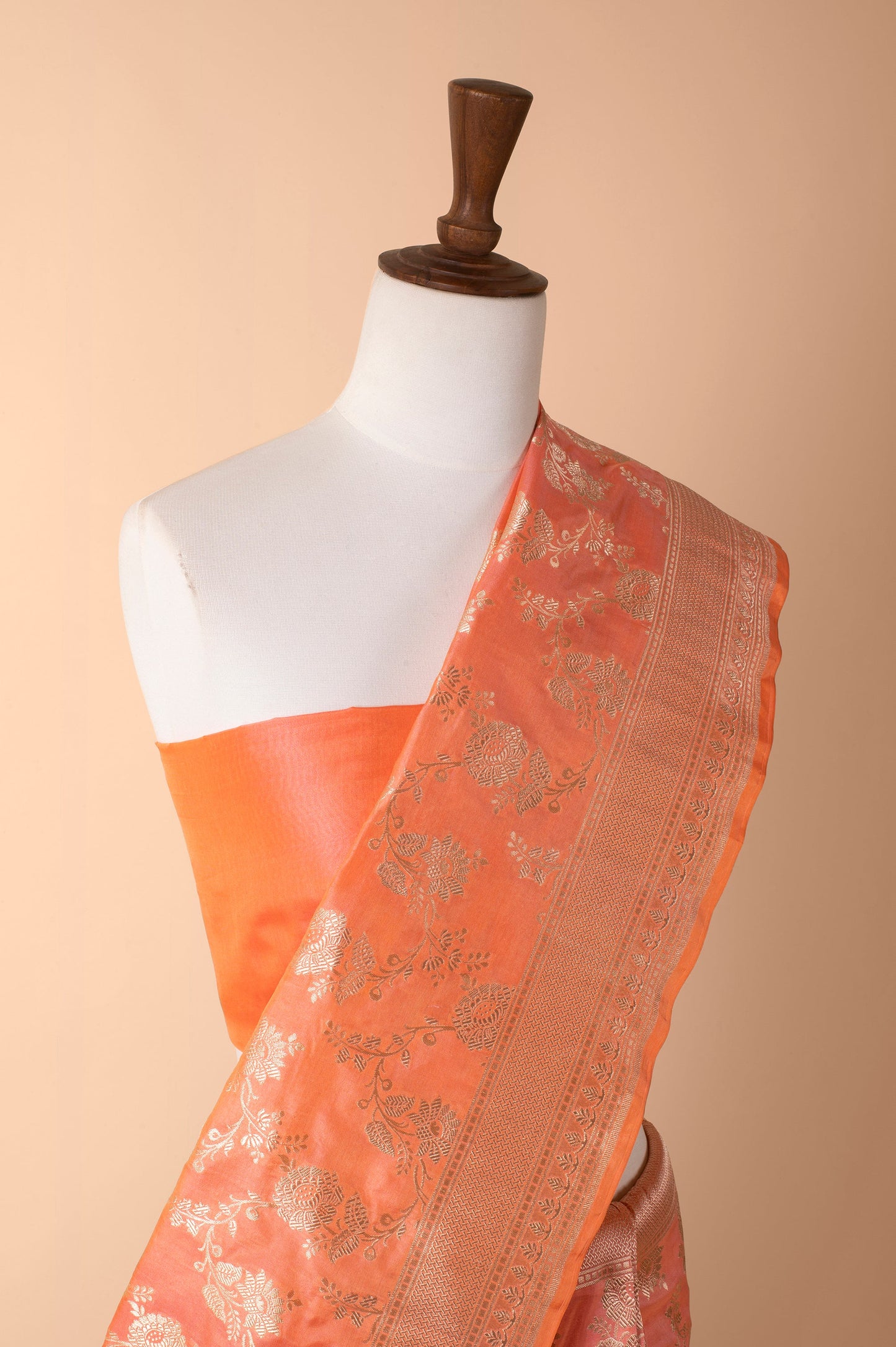 Handwoven Peach Silk Sari