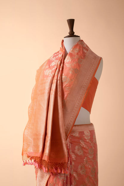 Handwoven Peach Silk Sari