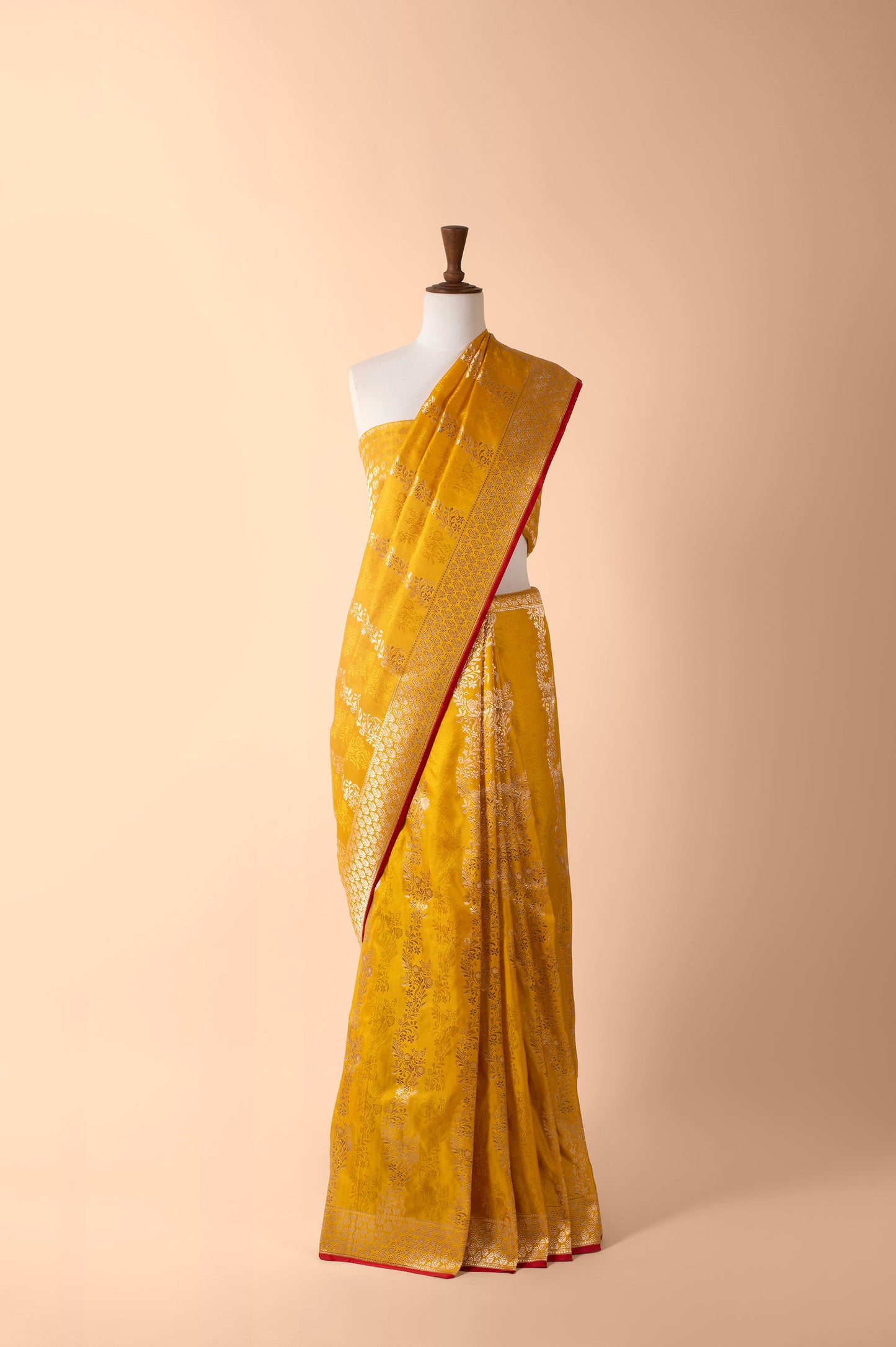 Handwoven Yellow Satin Silk Sari