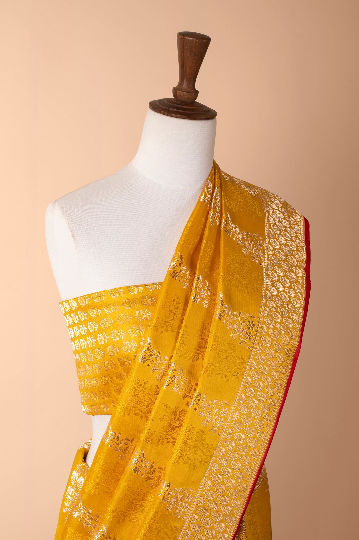 Handwoven Yellow Satin Silk Sari