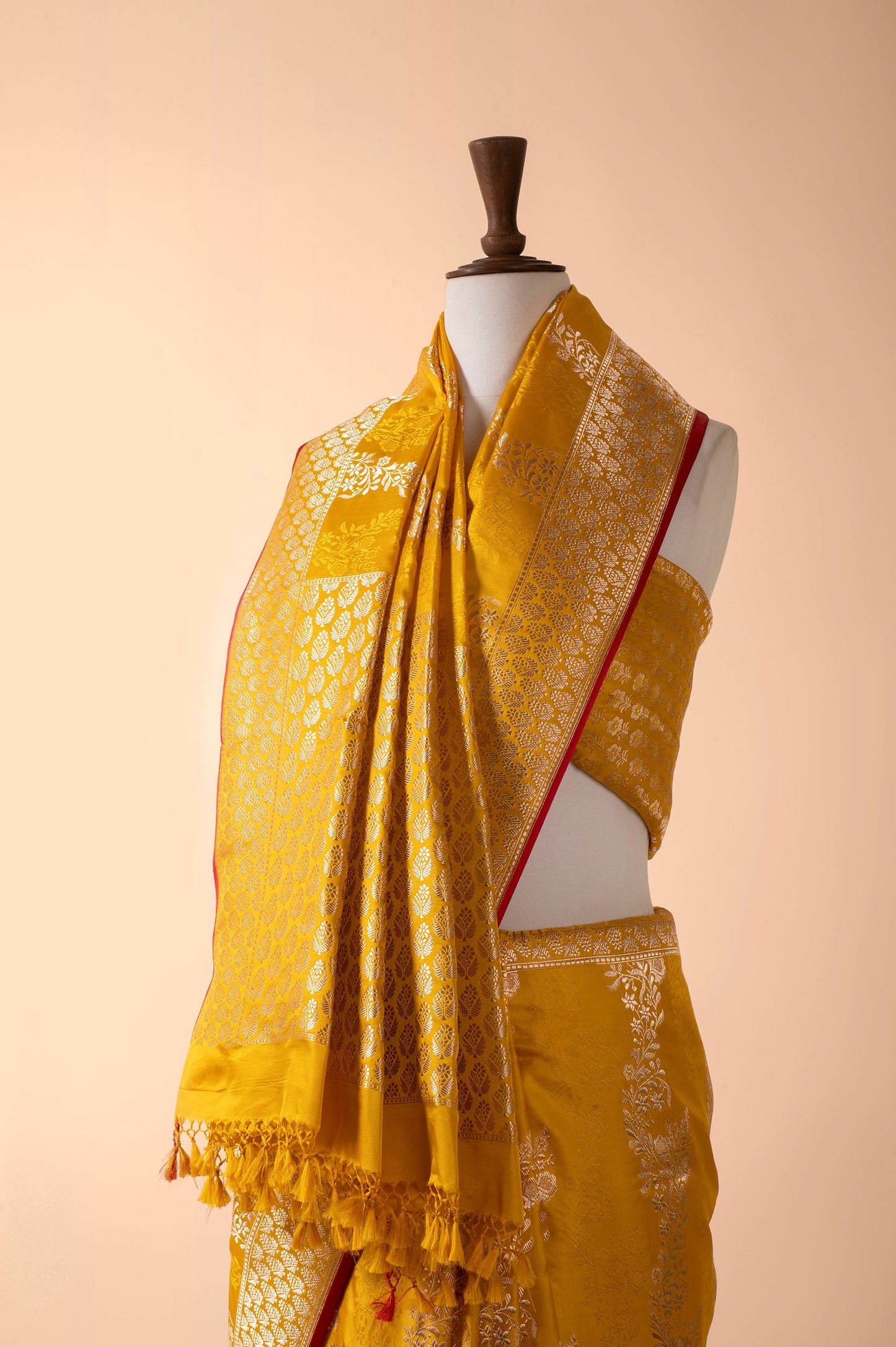 Handwoven Yellow Satin Silk Sari